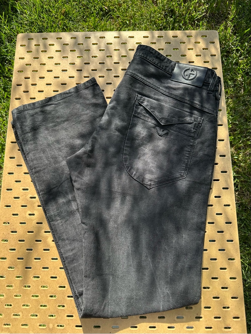 Giorgio Armani Black Washed Straight Leg Jeans Italy Back Pocket Logo
